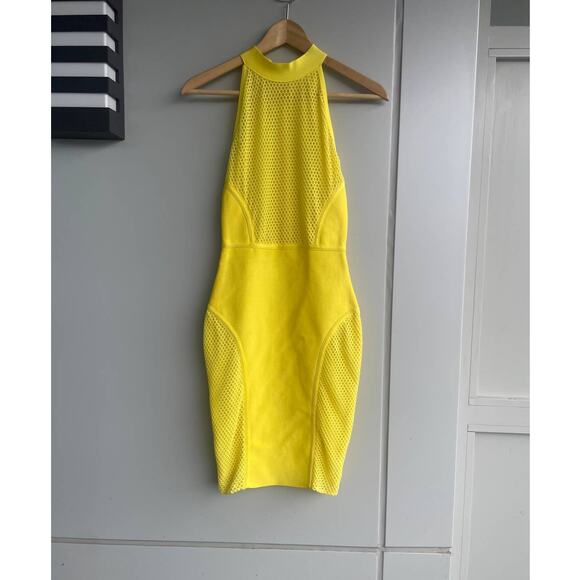 bright yellow mesh bodycon stretch halter cocktail dress unbranded - Picture 3 of 10